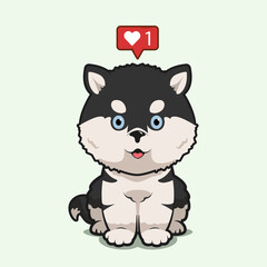 Cartoon illustration of siberian husky dog sitting with love icon. Vector illustration of siberian husky dog