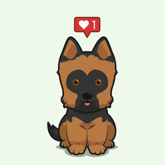 Cartoon illustration of german shepherd dog sitting with love icon. Vector illustration of german shepherd dog