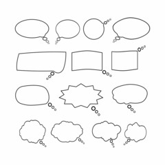 Chat speech bubbles. Artistic collection of hand drawn doodle style comic balloon, cloud and other shapes.