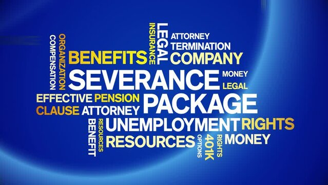 Severance Package Animated tag word cloud;text design animation kinetic typography seamless loop.