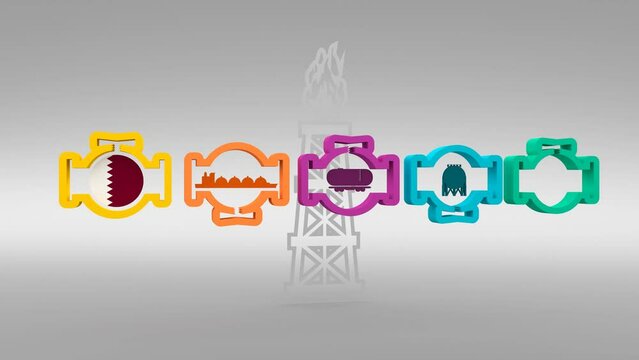 Industry data visualization. Abstract elements of graph, diagram with steps, options, parts or processes. Natural gas and oil mining. Flag of Qatar