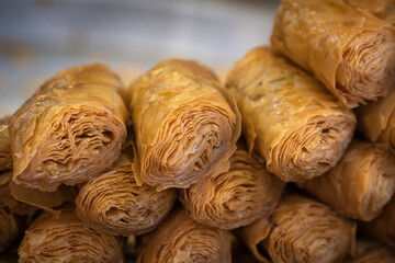 Karakus, one of the traditional desserts of Adana.Turkey. sherbet sweet food.