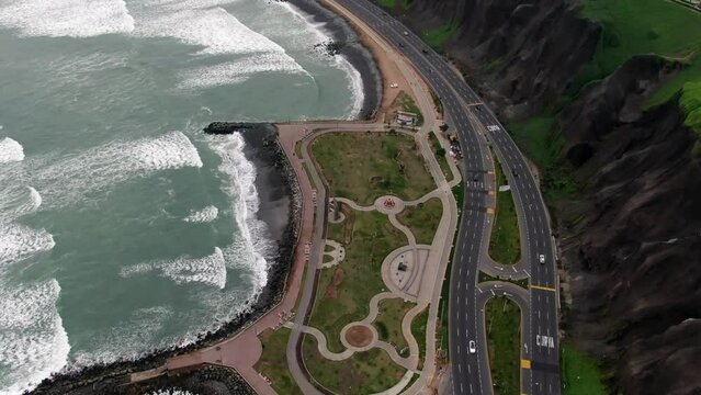 Ernesto Aramburu Menchaca Park and Tres Picos Park in Miraflores Peru drone shot