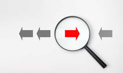 Inverted Trend, Opposite Movement. New trends in business. movement against. Disruption and technology transformation concept , move opposite red arrow on white background.