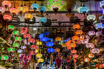 Traditional turkish chandeliers for sale at the bazaar