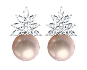 Beautiful earrings on white background. 3D Rendering.