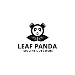 Panda logo vector illustration with leaf logo design vector