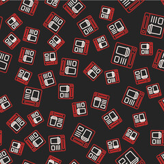 Line Online ordering and fast food delivery icon isolated seamless pattern on black background. Vector