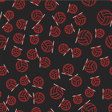 Line Volleyball ball icon isolated seamless pattern on black background. Sport equipment. Vector
