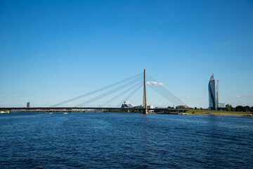 Fototapeta premium Cable-stayed bridge in Riga, Latvia.