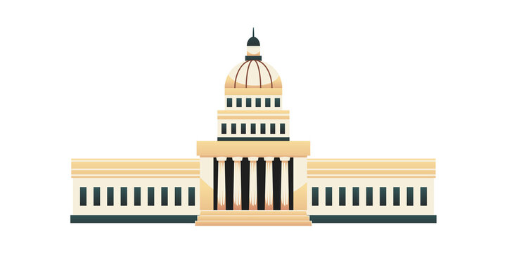 Havana national capitol building facade in flat style, vector illustration isolated on white background.