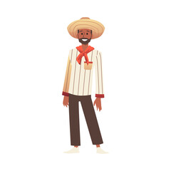 Cuban man with black beard in national costume, flat vector illustration isolated.