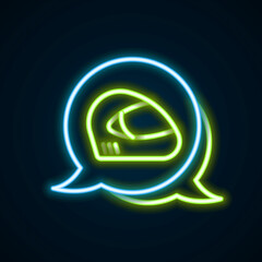 Obraz premium Glowing neon line Racing helmet icon isolated on black background. Extreme sport. Sport equipment. Colorful outline concept. Vector