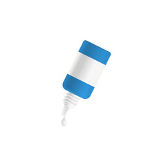 Eye drops plastic bottle mockup with liquid drop, realistic vector illustration isolated on white background.
