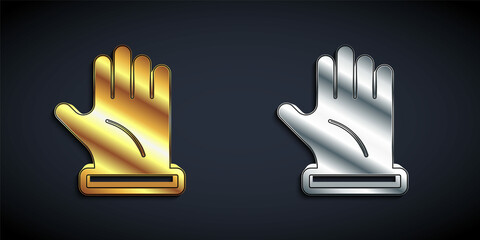 Gold and silver Beekeeper glove icon isolated on black background. Long shadow style. Vector