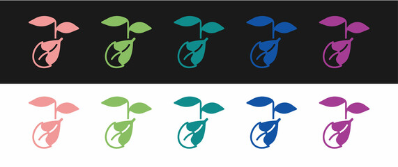 Set Sprout icon isolated on black and white background. Seed and seedling. Leaves sign. Leaf nature. Vector