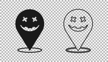 Black Happy Halloween holiday icon isolated on transparent background. Vector