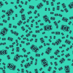 Black Computer vision icon isolated seamless pattern on green background. Technical vision, eye circuit, video surveillance system, augmented reality systems. Vector