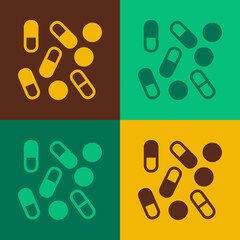 Pop art Medical pill bottle biohacking icon isolated on color background. Pharmacy biohacking. Vector