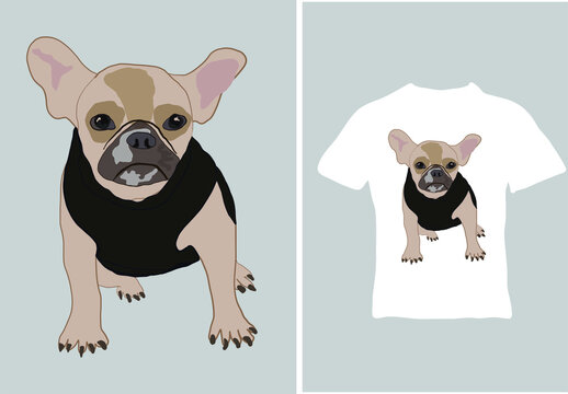 Soft plush brown dog in a black sweater. Hand drawn character. The vector illustration is ready to print on t-shirts, apparel, posters and more.