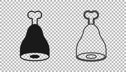 Black Chicken leg icon isolated on transparent background. Chicken drumstick. Vector