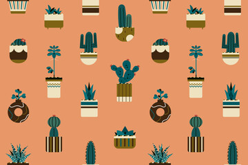 Seamless Succulent and Cactus Pattern