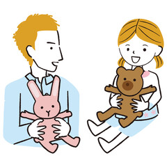 線画カラーイラスト　パパとごっこあそび　園児