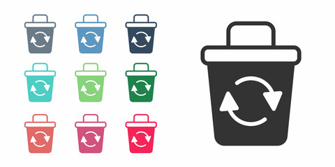 Black Recycle bin with recycle symbol icon isolated on white background. Trash can icon. Garbage bin sign. Recycle basket sign. Set icons colorful. Vector