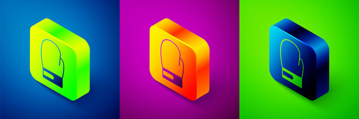 Isometric Boxing glove icon isolated on blue, purple and green background. Square button. Vector