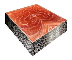 Processed food symbol and genetically engineered foods or GMO fish as an Atlantic Salmon steak...
