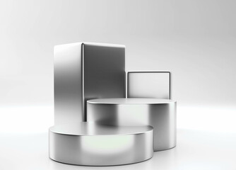 Empty podium 3D Product background stand or silver podium pedestal aon advertising display with  backdrops