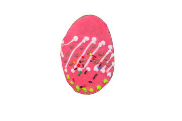 Egg shaped easter gingerbread cookie isolated on white background