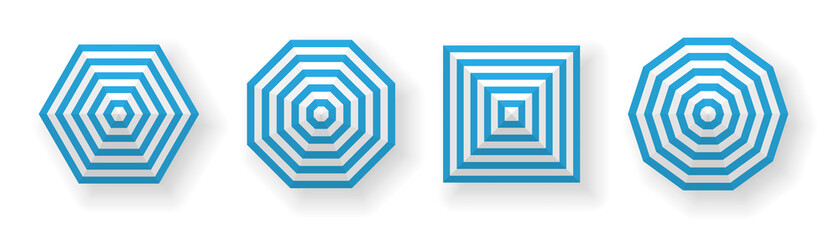 Sun protection striped umbrellas top view set for safe sunbathing. Shadow shield of gingham tents. © Svetlana Ievleva