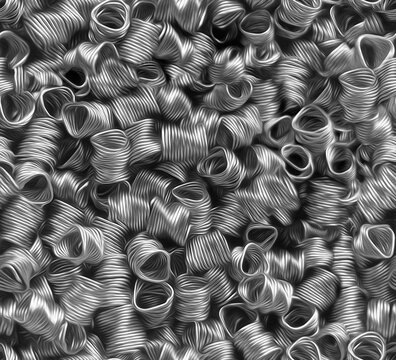A sample of a monochrome seamless texture resembling many metal springs