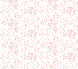 Floral vector ornament. Seamless abstract classic background with flowers. Pattern with pink repeating floral elements. Ornament for wallpaper and packaging