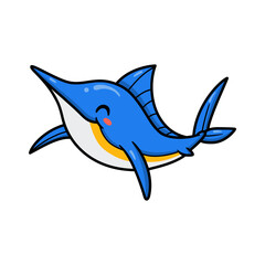 Cute little marlin cartoon swimming