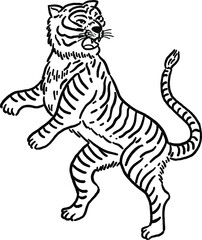 Fototapeta na wymiar Tiger in action Cartoon Animal Line art Illustration