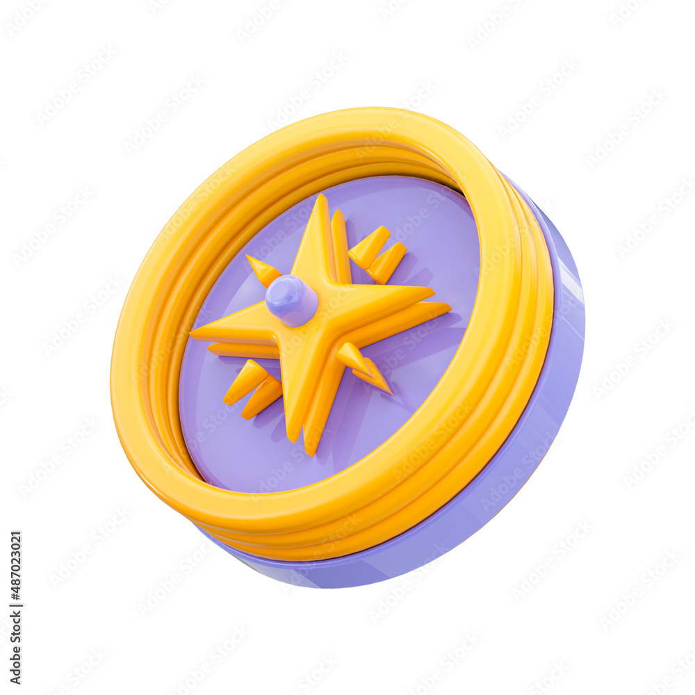 Poster navigation compass icon 3d render concept on white background