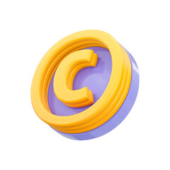 copyright icon 3d render concept on white background