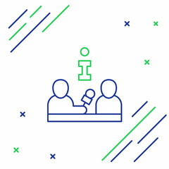 Line Interview with a famous person icon isolated on white background. Television or internet broadcast where a journalist talks to a celebrity. Colorful outline concept. Vector