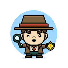cute detective holding magnifying glass and badge