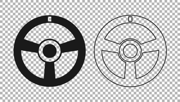 Black Racing steering wheel icon isolated on transparent background. Car wheel icon. Vector