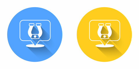 White Horseshoe icon isolated with long shadow background. Circle button. Vector