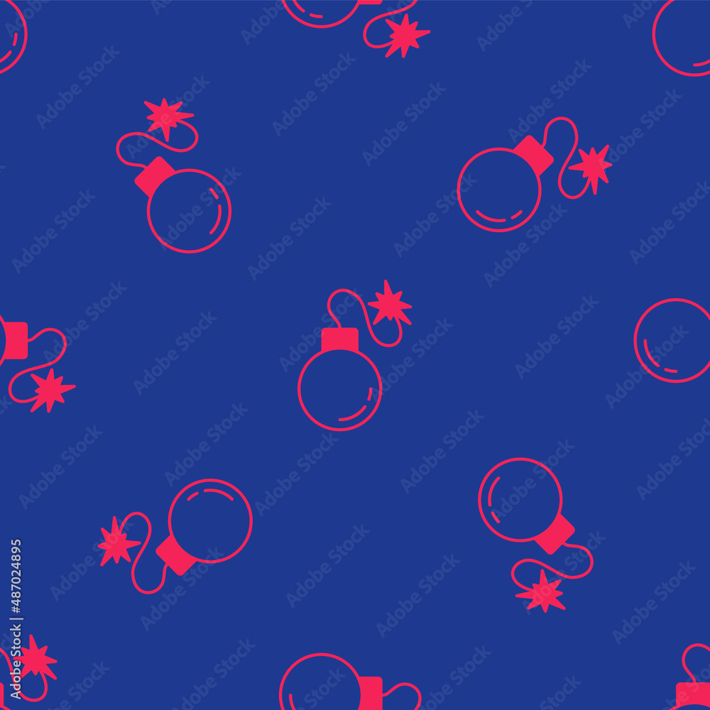 Poster red bomb ready to explode icon isolated seamless pattern on blue background. vector