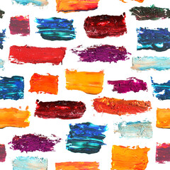 Seamless pattern beige blue, sapphire, navy, indigo, cobalt green, red, orange, yellow, maroon, burgundy paint in oil painting technique, abstract texture white background for your design illustration