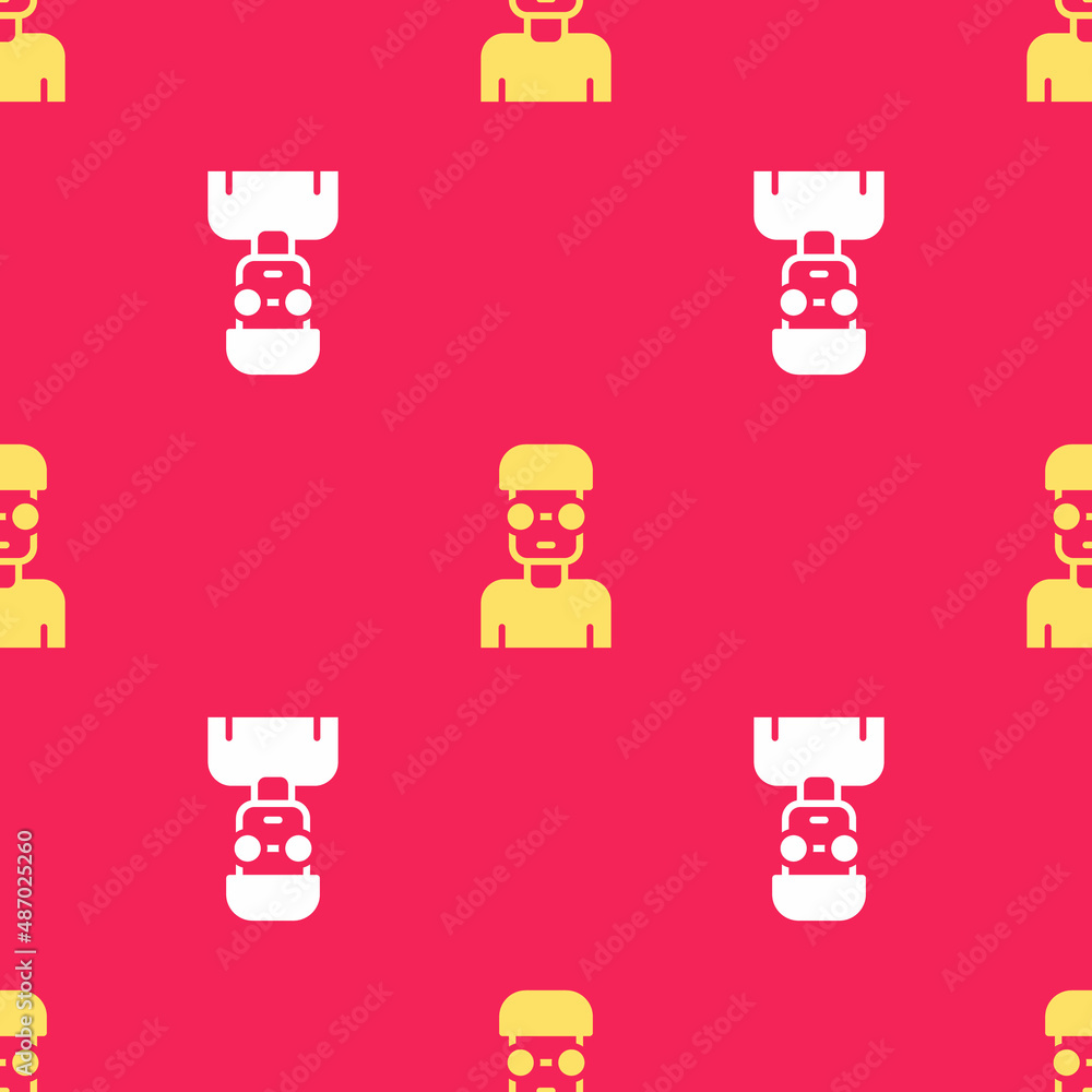 Poster yellow nerd geek icon isolated seamless pattern on red background. vector