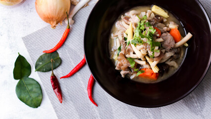 Stir Fried Mushrooms with Pork It is a Thai food that you can find often and it is also a food. Street food in Thailand