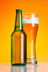 Beer bottle and glass