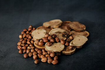 Hazelnuts in wooden plate