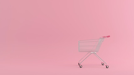 shopping cart on pink background. 3d rendering
